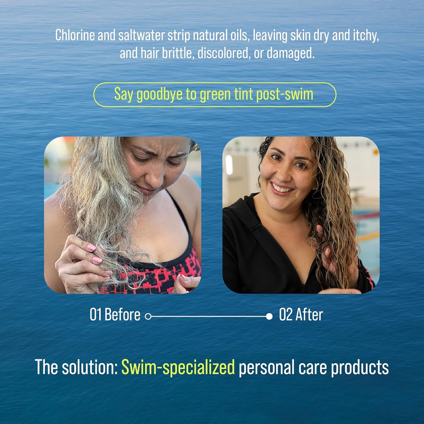 TRIHARD Pre & Post Swim Conditioner - Chlorine Removal Solution for Swimmers | Travel Size 8.45 fl oz