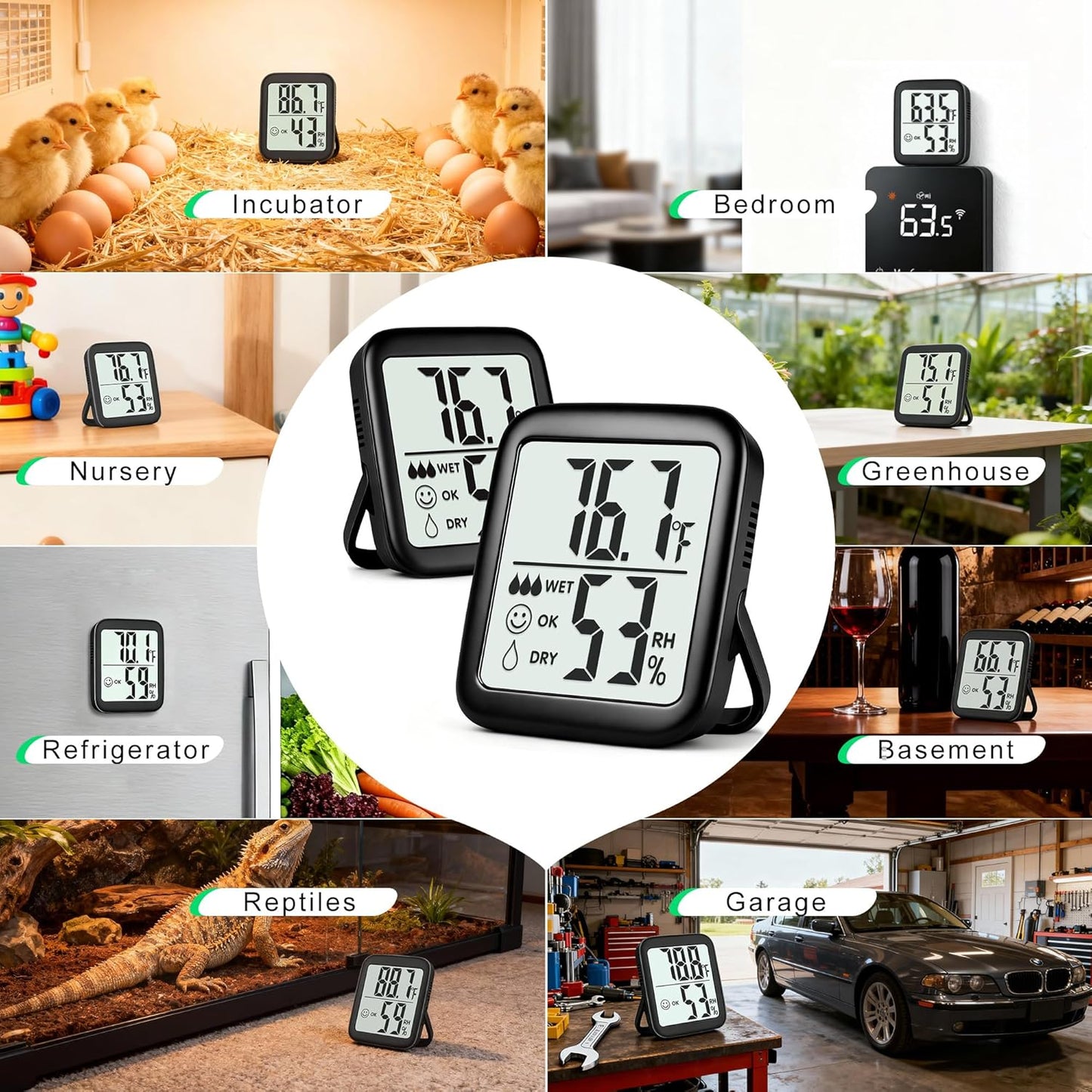 Antonki 2 Pack Room Thermometer for Home, Hygrometer Indoor Humidity Meter Gauge, Digital Temperature and Humidity Sensor Monitor for House, Terrarium, Incubator, Greenhouse - Battery Included