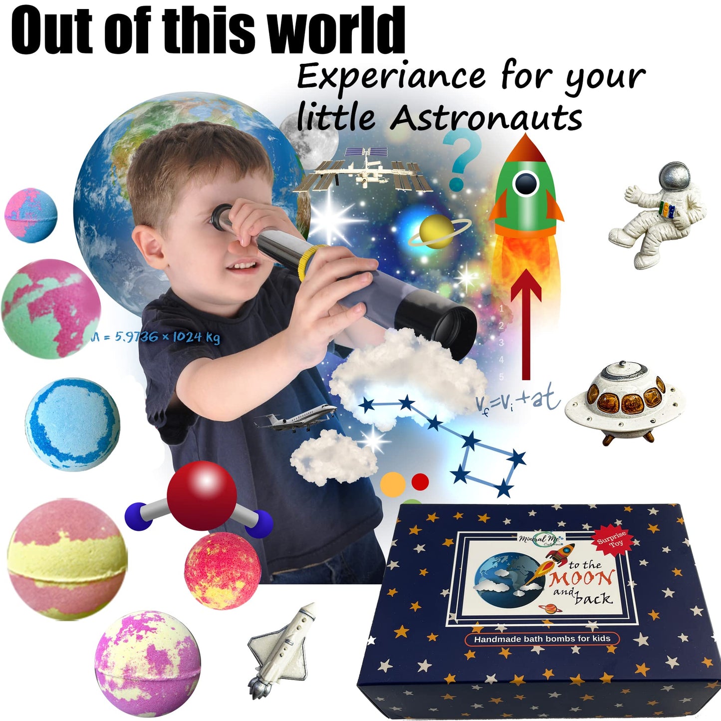 Galaxy Bath Bombs for Kids with Surprise Inside - Organic Bubble Bath Bombs with Educational Outer Space Planet Toys. Gentle, Natural & Kids Friendly - Birthday Gifts for Kids, Boys, Toddlers, Girls