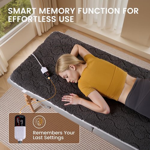 Bearhug Massage Table Warmer - Dual-Zone Heating Pad with 10 Levels & Timer | 30” x 71”, Dark Grey Sherpa Wool