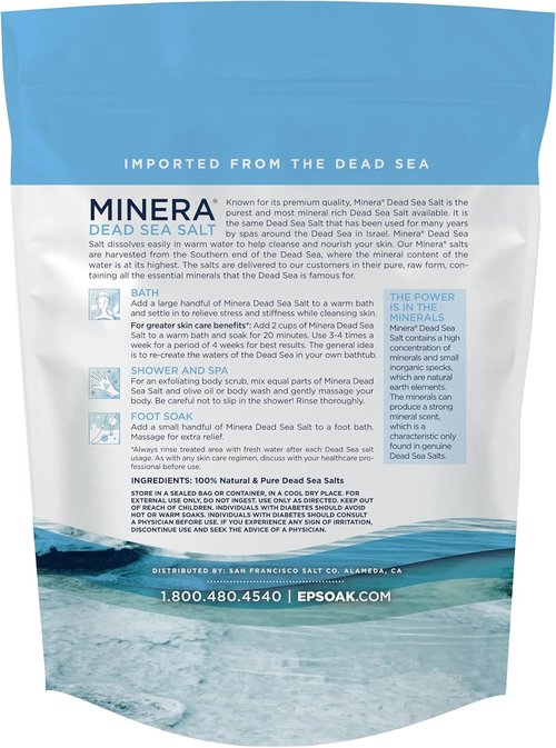 Minera Fine Grain Dead Sea Salt - 100% Pure & Natural, Fast-Dissolving Bath Soaking Salt | 2 lbs, Unscented