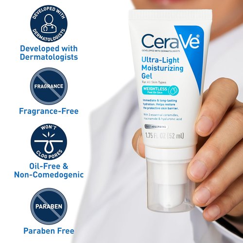 CeraVe Ultra-Light Moisturizing Gel - Hydrating Face Moisturizer with Ceramides & Niacinamide | 1.75 FL Oz