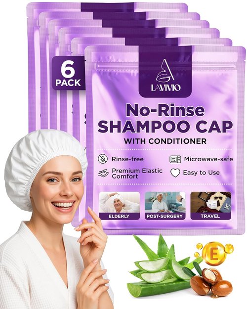 **Regine Switzerland No Rinse Shampoo Caps - Waterless Hair Washing for Bedridden & Elderly - 6 Pack with Aloe Vera**