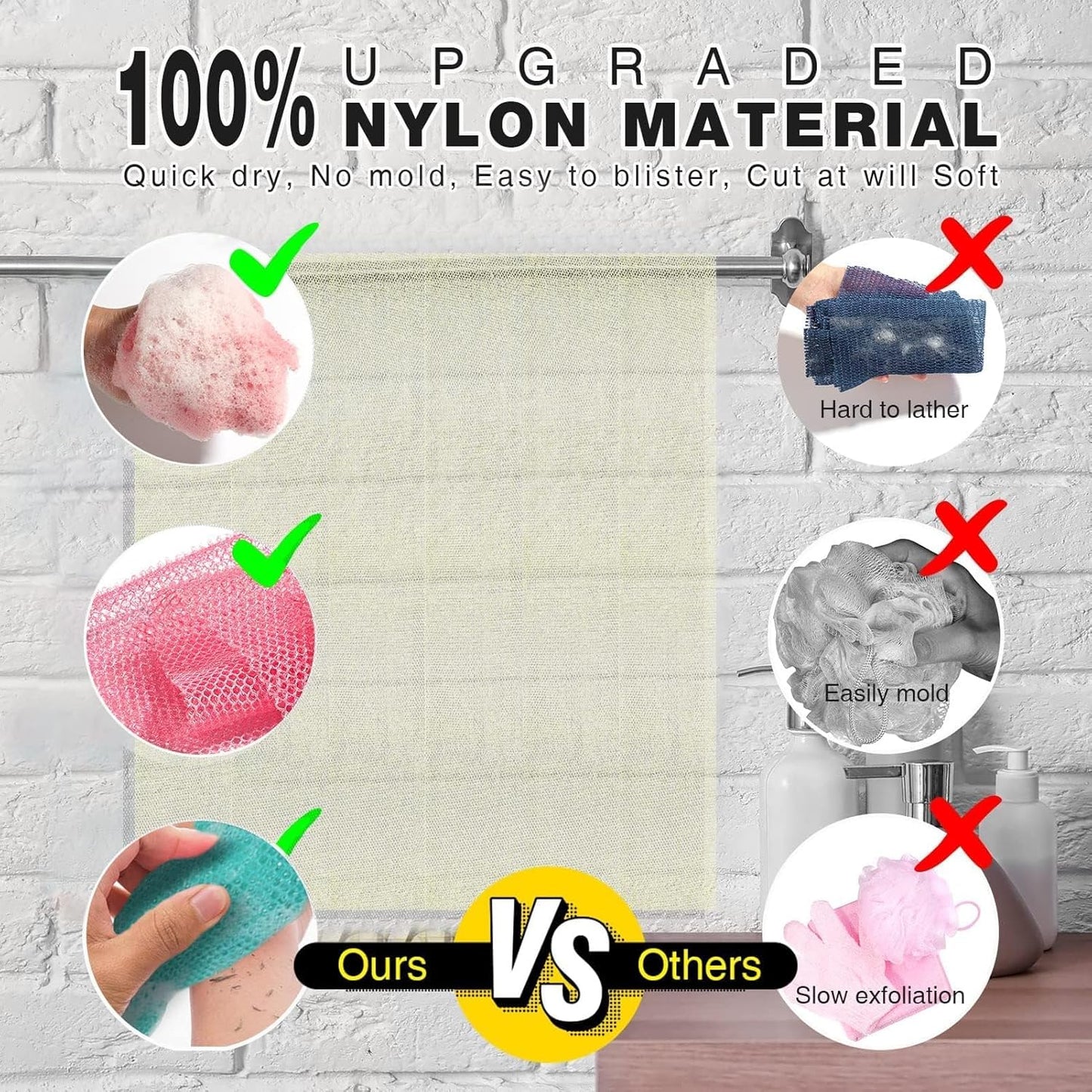 UJFQBH African Net Bath Sponge Set - Exfoliating Shower Scrubber for Smooth Skin | 3 Pieces in Pink, Green, Off-White