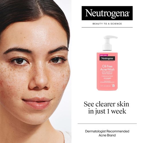 Neutrogena Oil-Free Acne Wash Pink Grapefruit Facial Cleanser - with Salicylic Acid for Clear Skin, Daily Face Wash for Oily & Acne-Prone Skin, Deep Cleansing Treatment, 9.1 fl. oz. Bottle