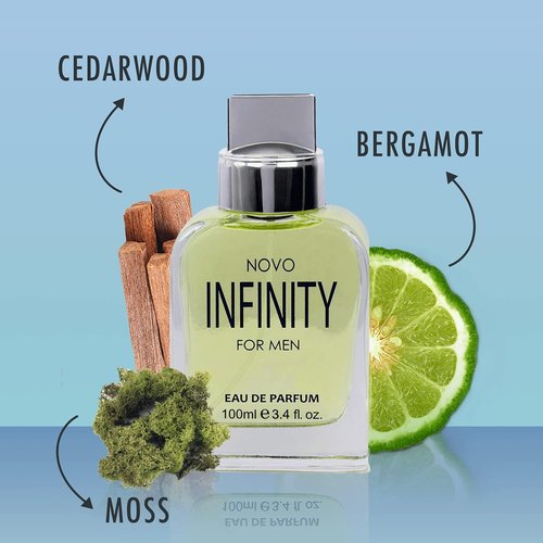NovoGlow Novo Infinity Eau De Parfum for Men - 3.4 Fl Oz | Refreshing Citrus & Floral Scent
