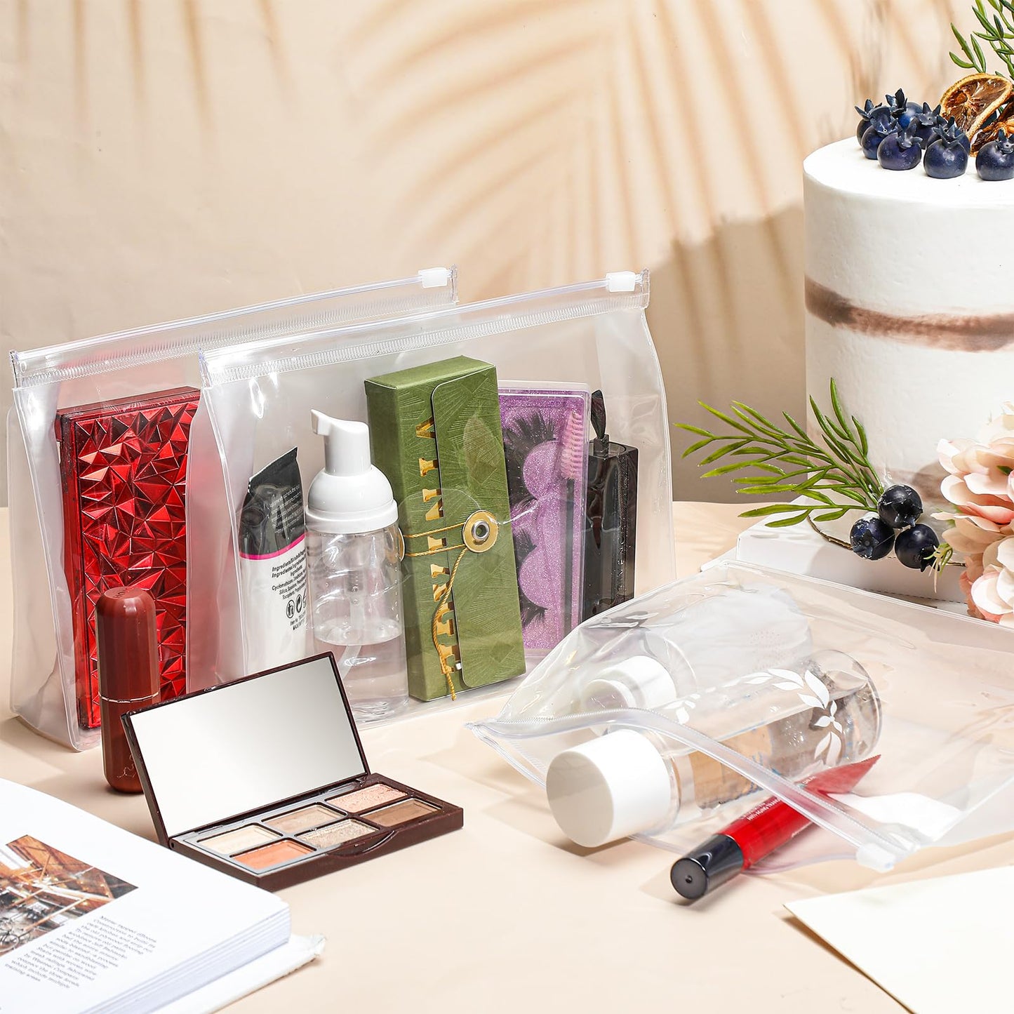 Xuniea 50 Pieces Mini Clear Makeup Bag Small Clear Zipper Pouch Travel Bag for Toiletries Plastic Cosmetic Organizer Waterproof for Women Men Vacation(9.8'',Transparent)