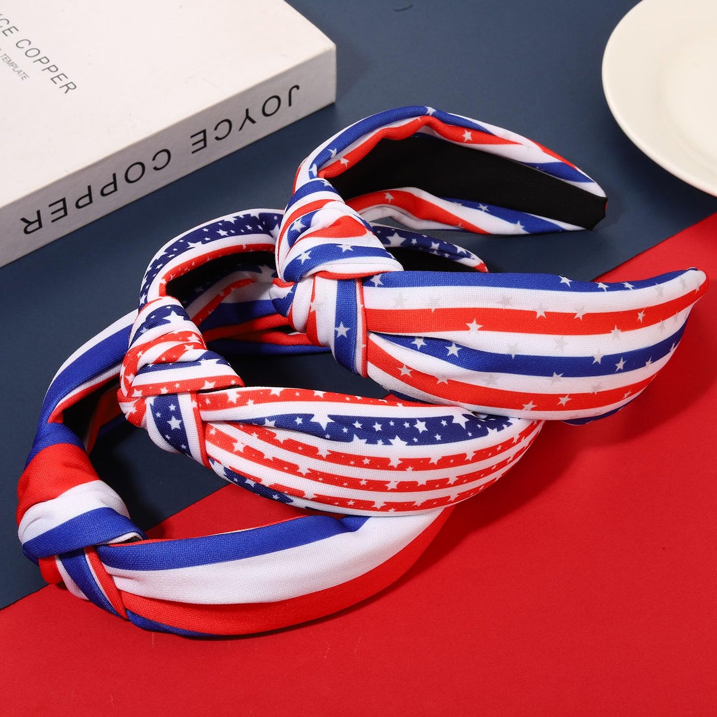 JERTOCLE 4th of July Knotted Headband for Women Patriotic Stars Flag USA Stripe Headbands American Flag Red White Blue Hairband Independence Day Hair Accessories Gifts