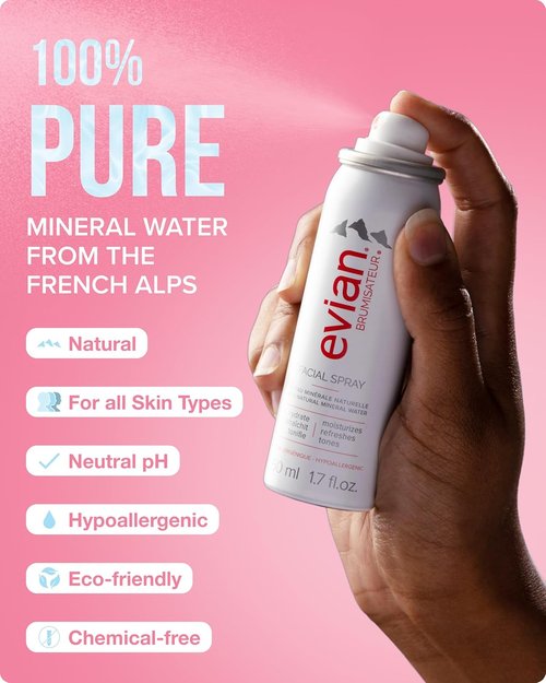 Evian Facial Spray 24/7 Kit - Hydrating Mineral Water Mist for Refreshing Makeup & Skin - Travel-Friendly Sizes