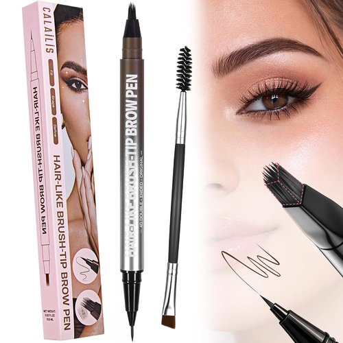 CALAILIS Eyebrow Pencil - 2-in-1 Microblading & Eyeliner with Waterproof Formula | Dark Brown