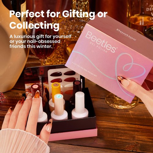 Beetles Blooming Gel Polish Set - Amber Traces 5 Colors Gel Polish Kit White Jelly Nude Brown Amber with 1 Bottle Blooming Gel 15ML Full Size Soak Off Uv Nail Art Gfit for Women