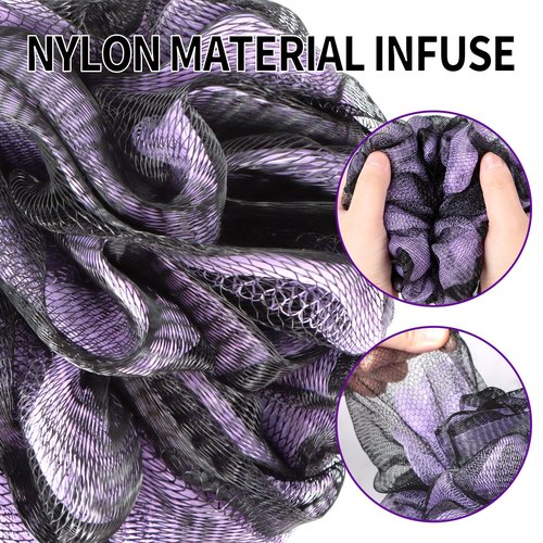 BCKENEY Bath Loofah Shower Sponge Body Back Scrubber Soft Mesh Shower Puffs Exfoliating Loofa for Women & Men Bath Accessories Cleaning Tool (Dark 2, 4Pcs 60G L)