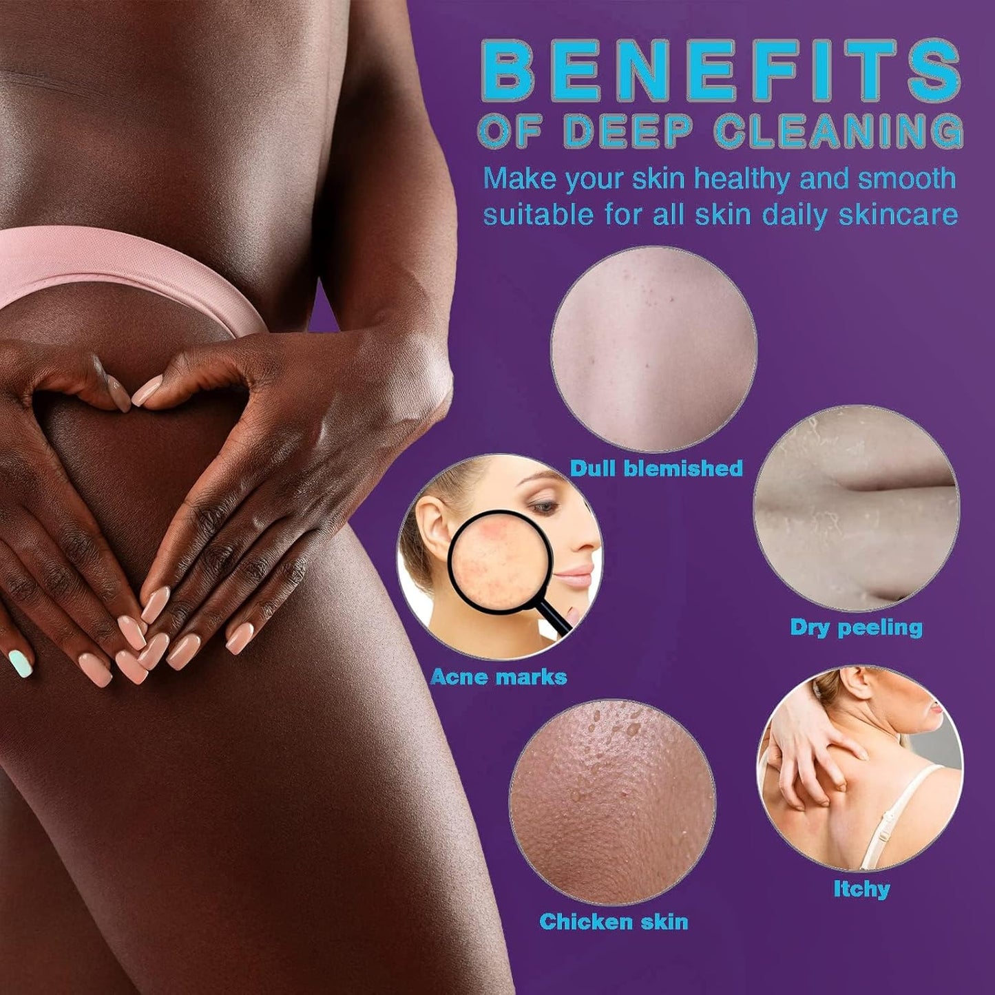 UJFQBH African Bath Sponge Set - Exfoliating Shower Body Scrubber | 3 Pieces in Purple, Blue, Off-White