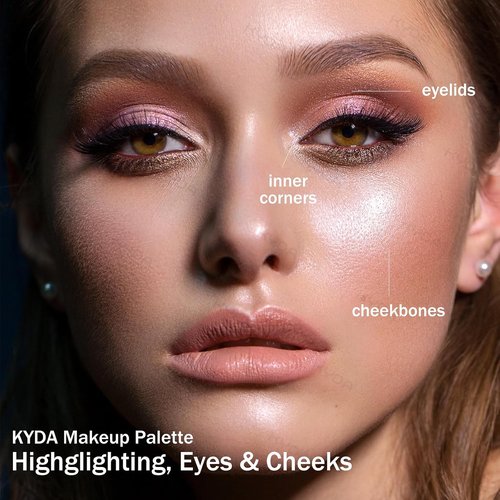 KYDA Eye & Cheek Palette - 4-In-1 Glow Makeup for Women | Multiuse Blush & Highlighter for Mature Skin