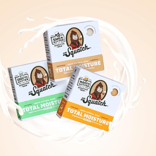Dr. Squatch Total Moisture Bar Soap - Natural, Fragrance-Free, Plant-Based | 5oz (3-Pack) for Sensitive Skin