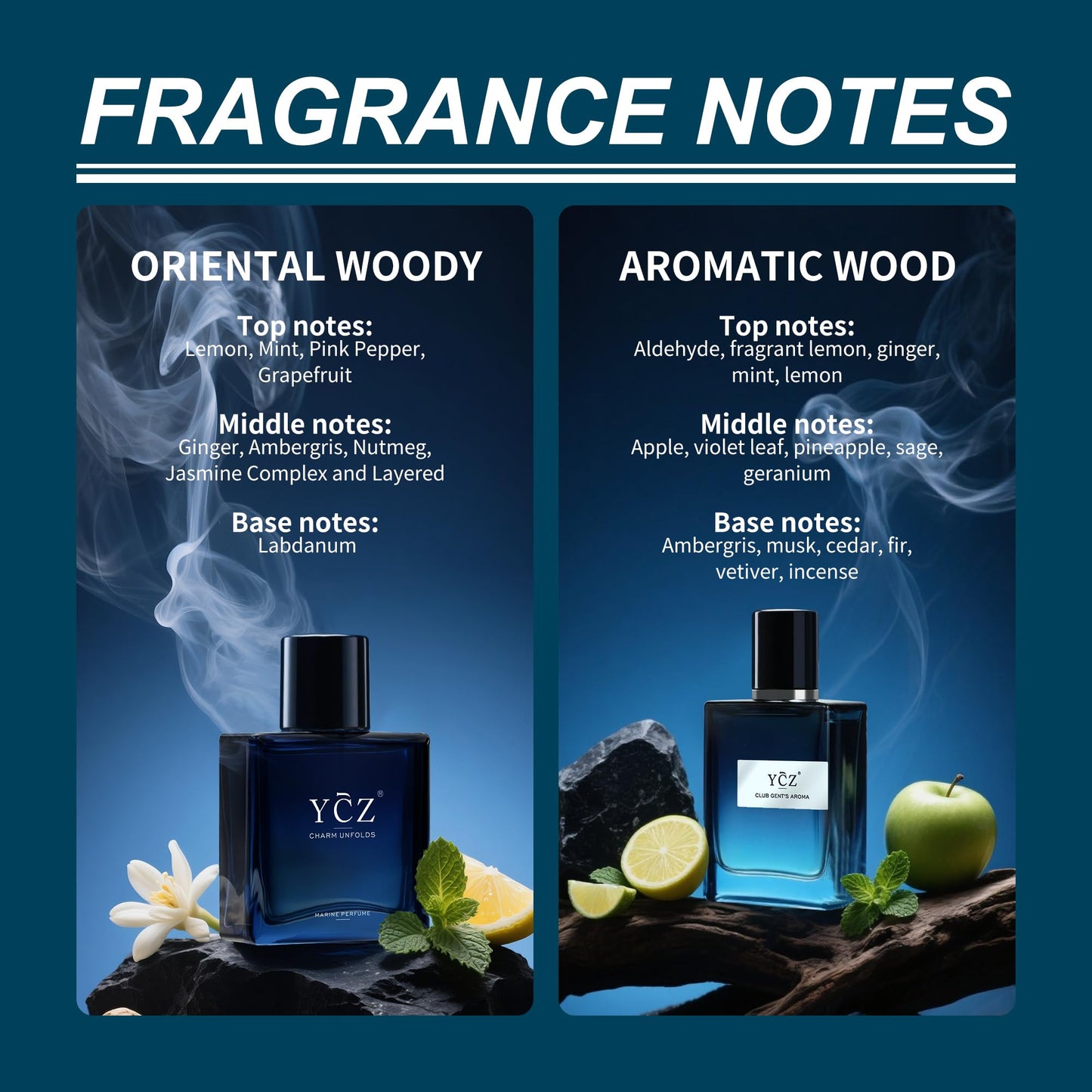 Ycz Cologne for Men Set, 1.7oz(50ml) Bottled Marine Perfume and Club Men Perfume Sophisticated Woody Citrus Scent, Highquality Long Lasting, Sleek Bottle Design, Ideal Special Occasions Ideal Gift