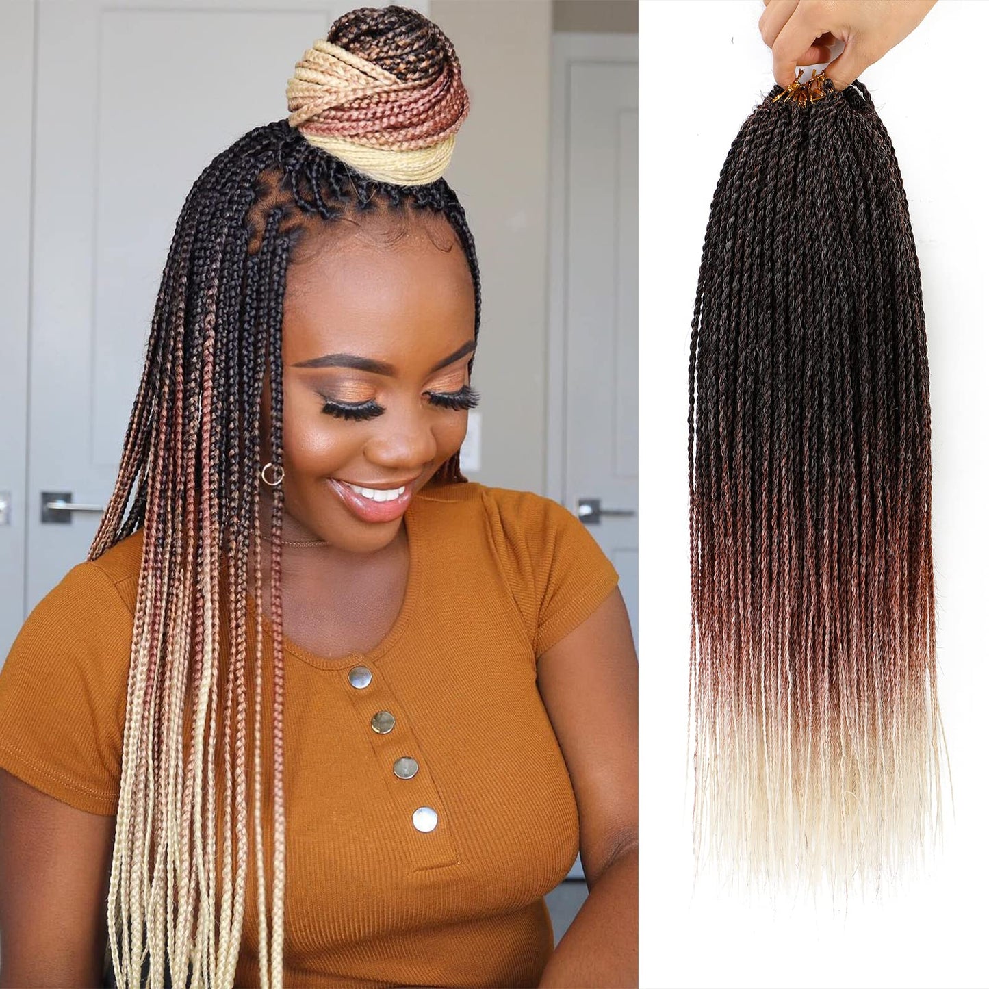 NAYOO Small Crochet Hair Senegalese Twist 18 Inch 8 Packs Ombre Braids Crochet Hair Pre-Looped, 35 Strands/Pack Crochet Twist Hot Water Setting, Ombre Crochet Hair for Black Women(18 Inch, 1B/350/613)