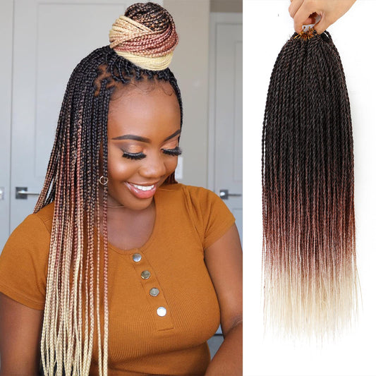 NAYOO Small Crochet Hair Senegalese Twist 18 Inch 8 Packs Ombre Braids Crochet Hair Pre-Looped, 35 Strands/Pack Crochet Twist Hot Water Setting, Ombre Crochet Hair for Black Women(18 Inch, 1B/350/613)