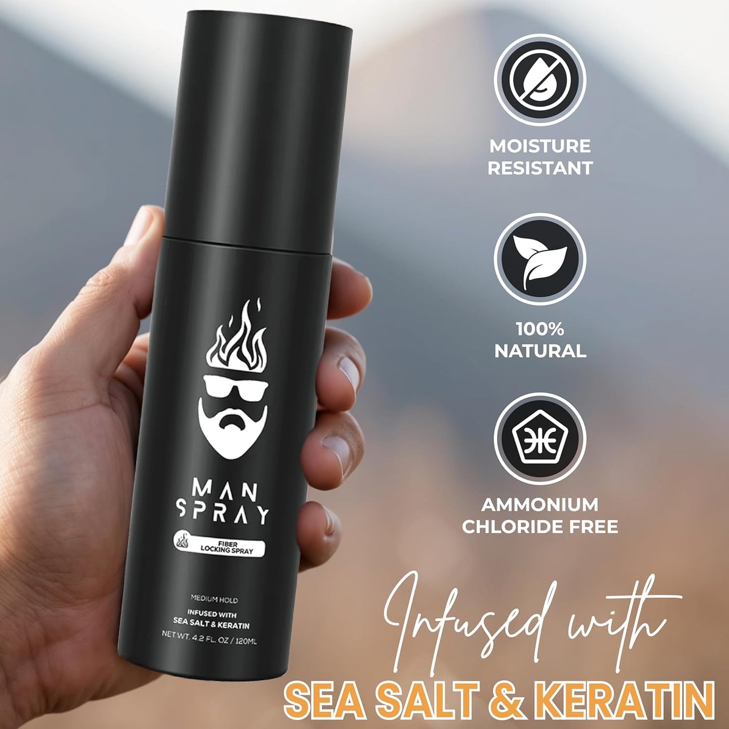 THE MAN KIT Hair Fiber Locking Spray - Sea Salt & Keratin Infused for Long-Lasting Hold