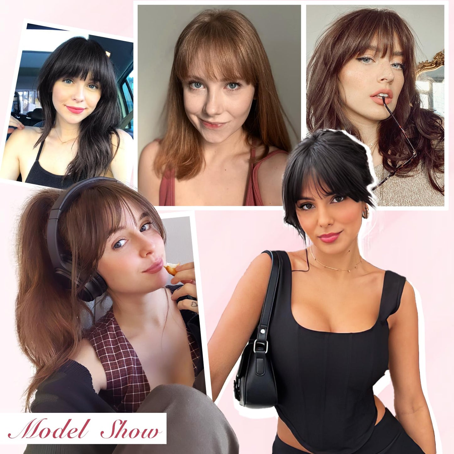 QGZ Clip in Bangs Hair Clip 100% Real Human Hair Clip on Bangs for Women 3 Secure Clip in Hair Extension Natural Full Coverage Thick French Fake Bangs (Dark Auburn Brown)