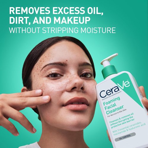 CeraVe Foaming Facial Cleanser - Daily Oil Control Face Wash with Hyaluronic Acid & Niacinamide | 8 Fl Oz