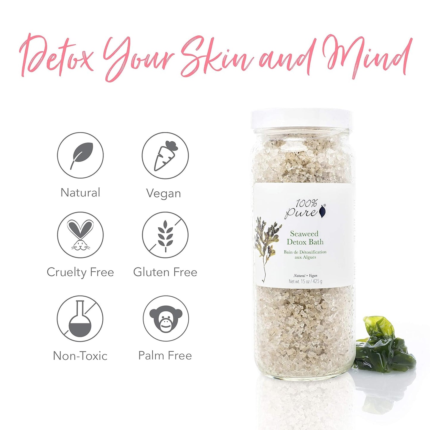 100% PURE Seaweed Detox Bath Soak - Relaxing Bath Salts with Eucalyptus Essential Oil | Spa Kit - 15 Oz