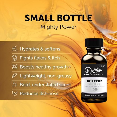 Detroit Grooming Co. Beard Oil - All-Natural Hydrating Formula with Vitamin E - Belle Isle Lavender & Orange Scent - 1 oz