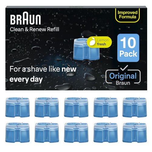 Braun Clean & Renew Refill Cartridges - Replacement Shaver Cleaner Liquid Solution, 10-Pack