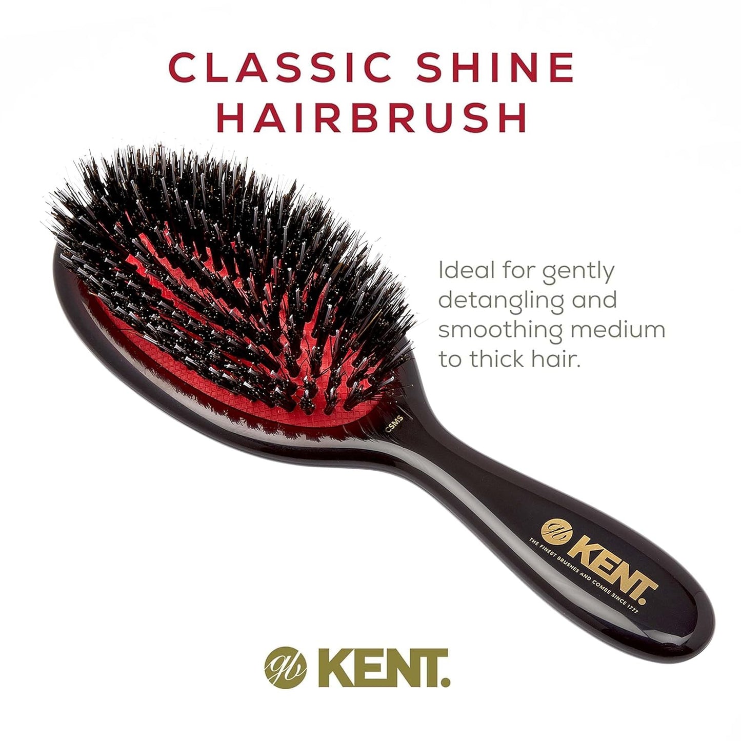Kent CSMS Classic Shine Straightening Brush - Natural Black Boar Bristle & Nylon Quills for Short to Shoulder Length Hair