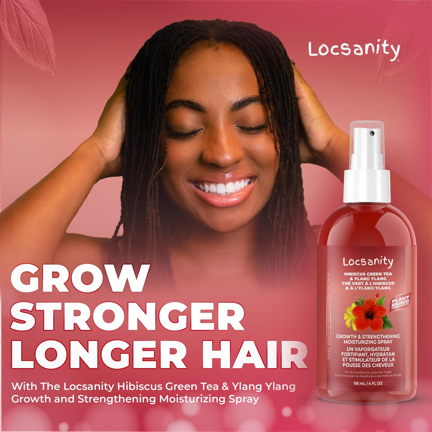 Locsanity Hibiscus Green Tea Hair Growth Spray for Dreadlocks and Loose Hairstyles Hair Care Treatment – Trial Size Loc Moisturizer for Thicker, Fuller, Longer Hair (4oz)