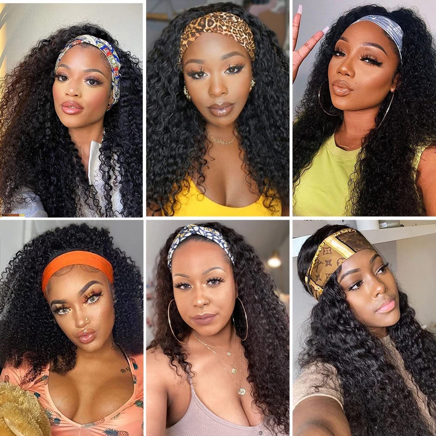 ISEE Headband Wig Human Hair Kinky Curly Human Hair Wigs for Black Women Glueless None Lace Front Wigs 180% Density 18inch