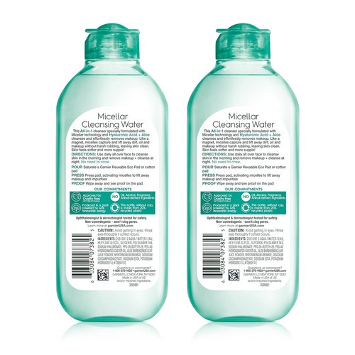 Garnier Micellar Water - Hydrating Facial Cleanser & Makeup Remover with Hyaluronic Acid | 13.5 Fl Oz (2 Count)