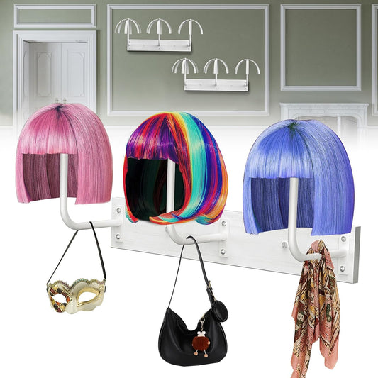 6 Pcs Hanging Wig Stand for Multiple Wigs, Durable Wall Mounted Wig Hanger Holder,Wig Holder for Multiple Wigs,Hanging Wig Holder for Display, Storage, Styling, Drying,Practice,Design (Black)