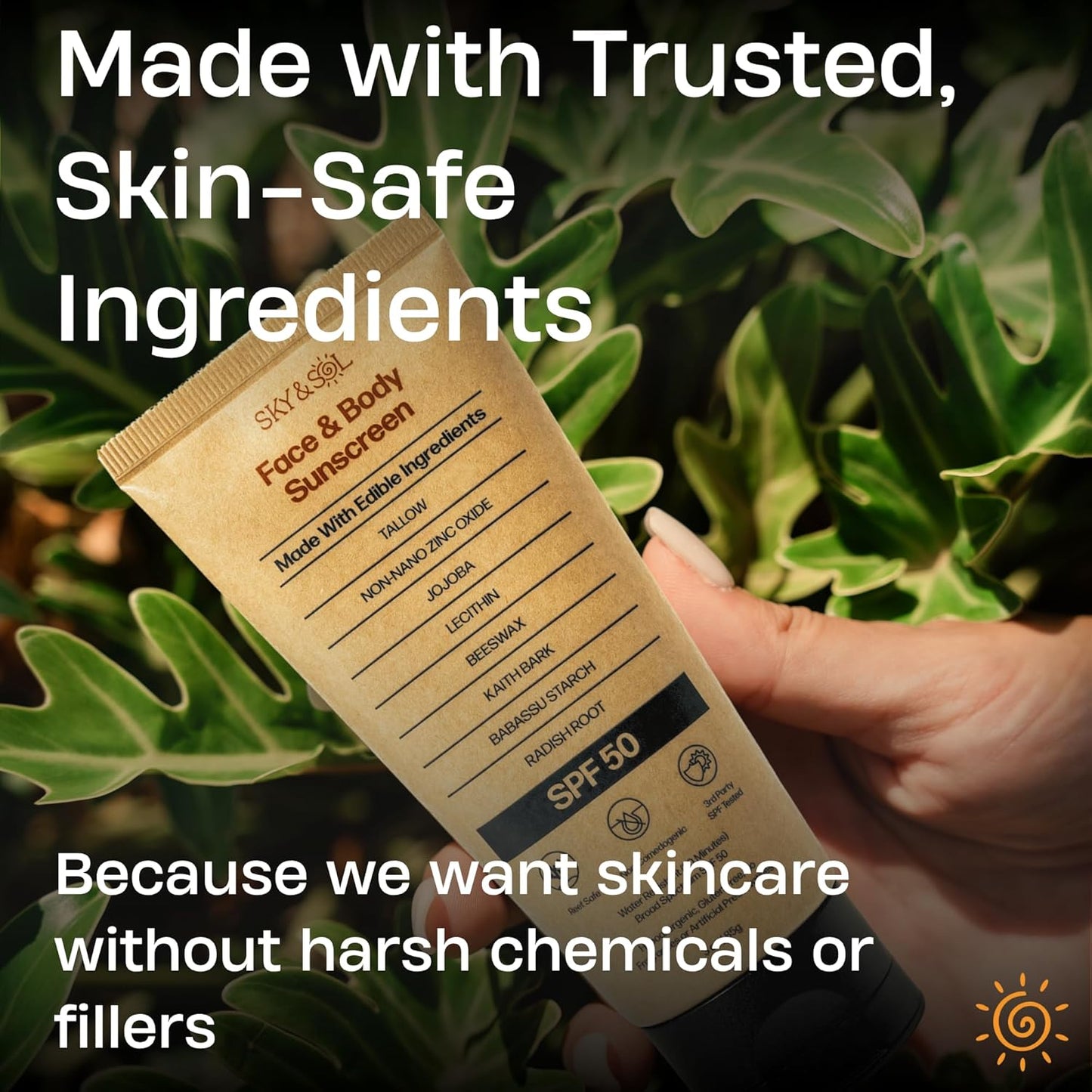 Sky and Sol Mineral Sunscreen SPF 50 - Non-Greasy Formula with Grass-Fed Tallow & Zinc Oxide | 3 oz (85 g)