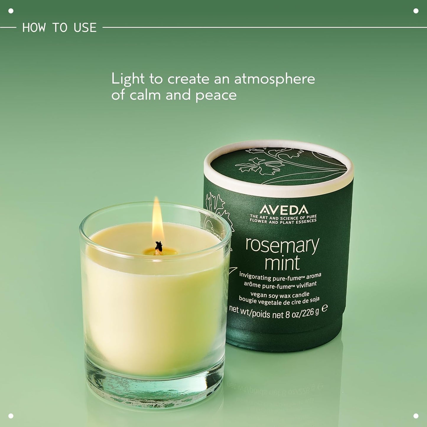 Aveda Rosemary Mint Candle - Invigorating Vegan Soy Wax with Organic Peppermint & Rosemary | 8 oz
