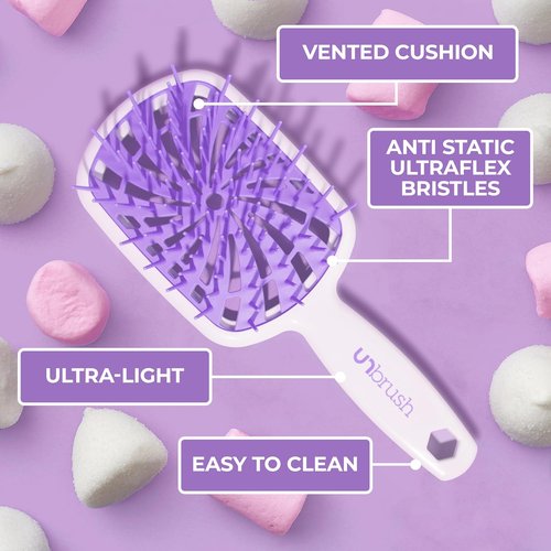 FHI Heat UNbrush Plus — Curly Hair Brush for Gentle & Effective Detangling on Wet or Dry Fragile Hair Types — Detangler Brush w/ 84 UltraFlex Bristles, Ultra-light, Vented, Anti Static Hairbrush