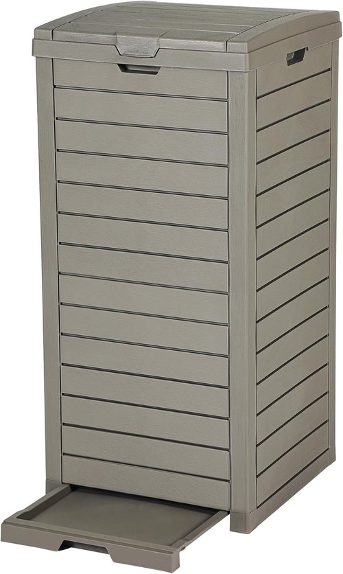 DWVO 38 Gallon Outdoor Trash Can - Waterproof Resin Garbage Bin with Lid & Drip Tray | Easy to Clean, Taupe