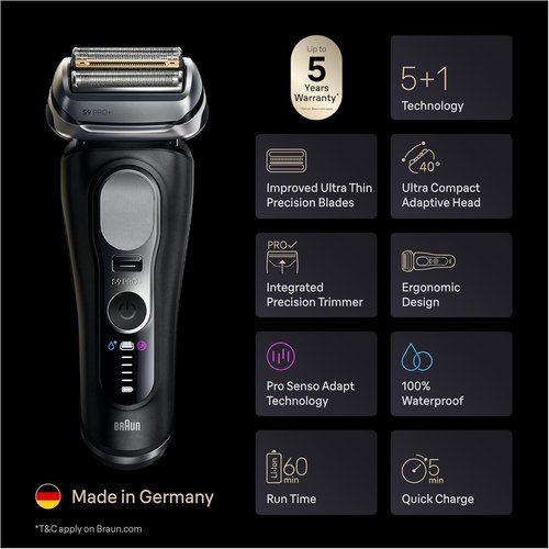 Braun Series 9 PRO+ Electric Shaver - Pro SensoAdapt Technology | 6-in-1 SmartCare Center, Black