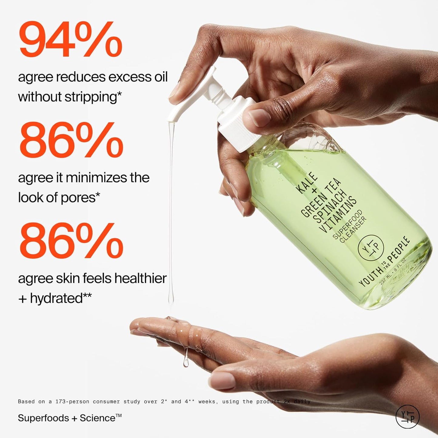 Youth To The People Superfood Facial Cleanser - Kale + Green Tea Daily Face Wash, Gentle Makeup Remover, with Soothing Antioxidants for Glowing Skin, pH Balance, Clean Pores, Sulfate-free, Refillable