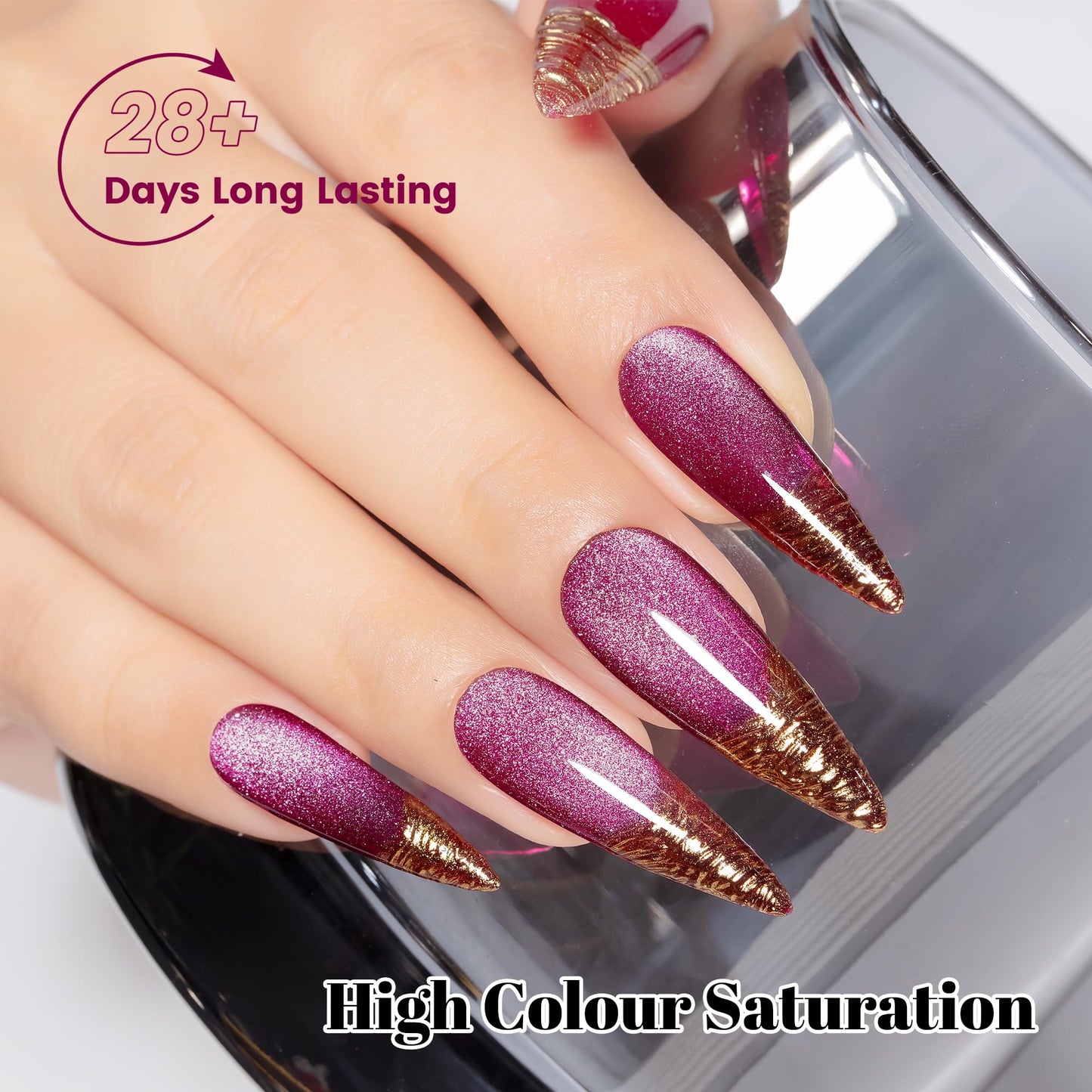 YTD Likomey Cat Eye Gel Nail Polish,15ml Bright Plum Pink Holographic Translucent Neutral Velvet Jelly Sheer Magnetic Dragon Fruit Shimmer Glitter UV Gel with Magnet Stick,MY378