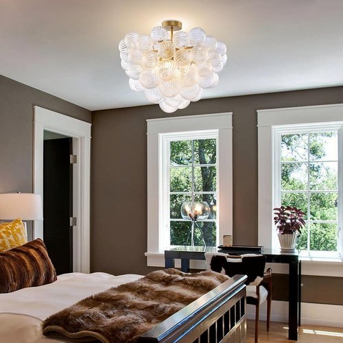 Longree Nordic Bubble Ball Ceiling Light Fixture - 24-Inch Gilded Brass & Clear Glass Chandelier for Bedroom, Study, Bathroom