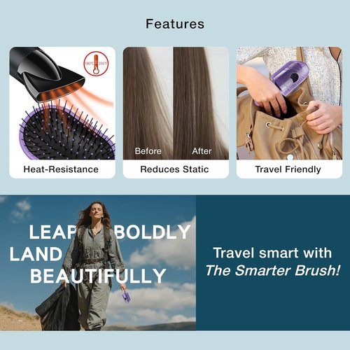 NuWay Traveler Detangling Hair Brush - Compact Travel Hairbrush for Gentle Scalp Care (Lavender)
