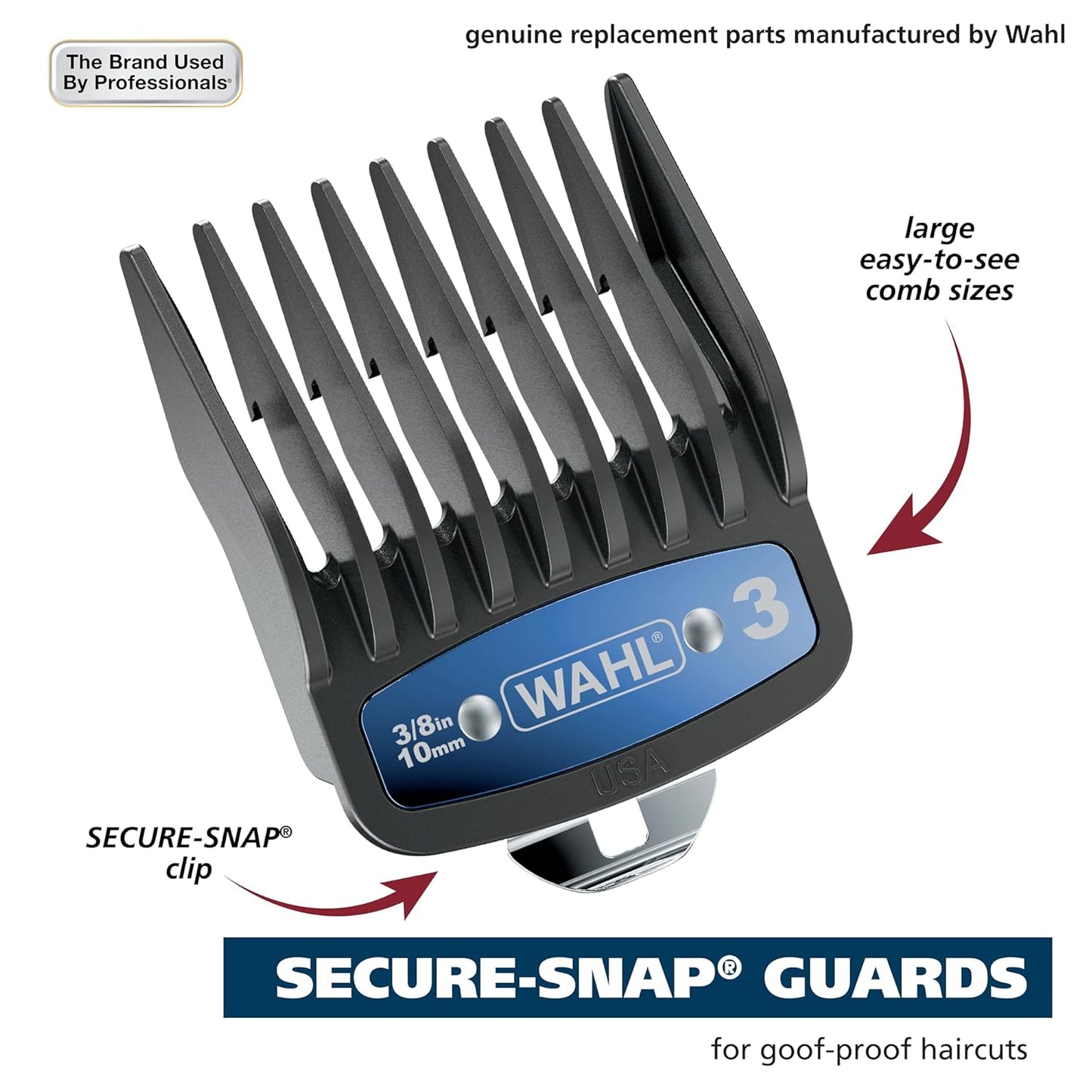 Wahl Genuine SECURE-SNAP® Guide Comb Set - 12 Full Size Attachment Guards with Color Clips & Caddy