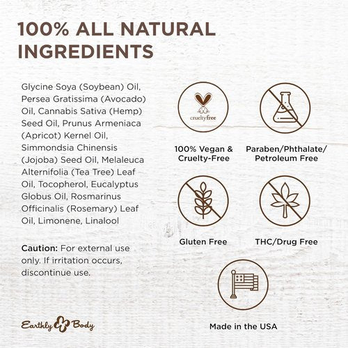 Earthly Body Miracle Oil - 100% Natural Tea Tree & Hemp Seed Oil Moisturizer - 1 fl. oz. for Calming Skin Irritations & Smoothing Wrinkles - Gluten Free, Vegan