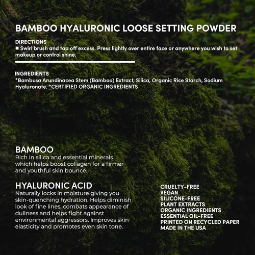 Fitglow Beauty Bamboo Hyaluronic Loose Setting Powder - Translucent Vegan & Organic | Weightless Finish | Pore Blurring | 0.32 oz / 9g