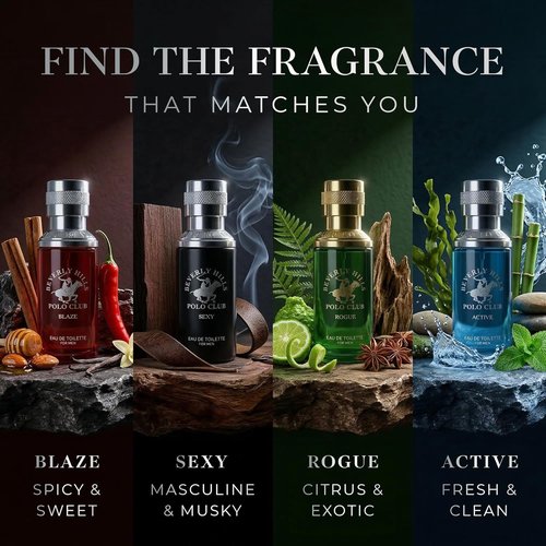 Beverly Hills Polo Club Men's Fragrance Collection | 4 Premium Eau de Toilette Colognes (1oz Each) - Long-Lasting Scents for Every Occasion