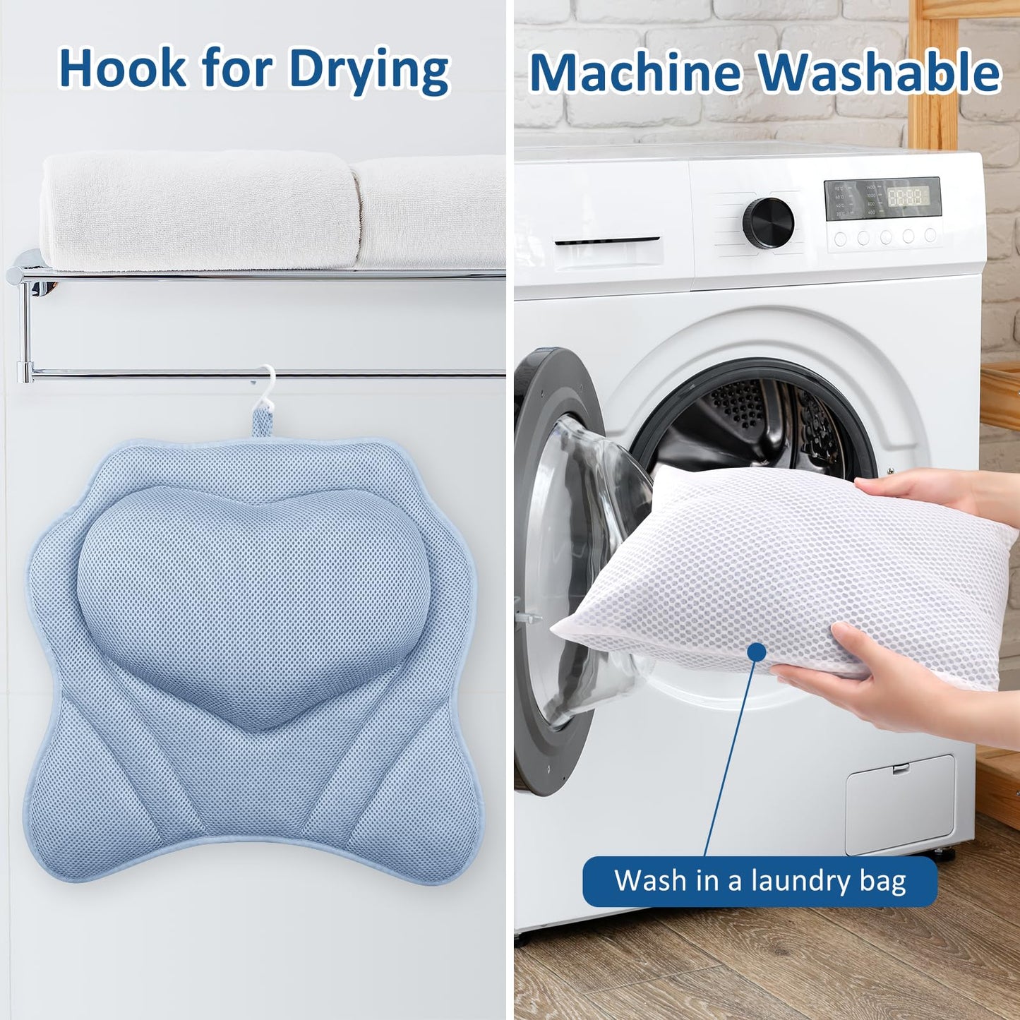 LuxStep Bath Pillow-Bathtub Pillow with Air Mesh Fabric & 6 Non-Slip Suction Cups, Bath Pillows for Tub Head, Neck and Back Support, Bath Accessories Spa Gifts, 17 * 17in, Blue