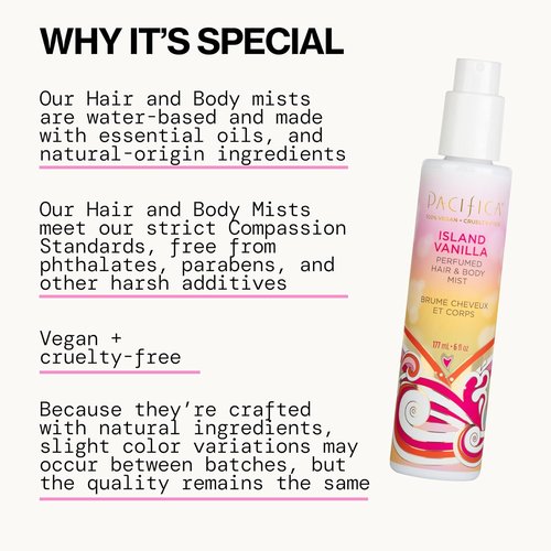 Pacifica Island Vanilla Hair Mist | Mood-Lifting Perfume & Body Spray for Women - 6 oz, Vegan & Cruelty-Free