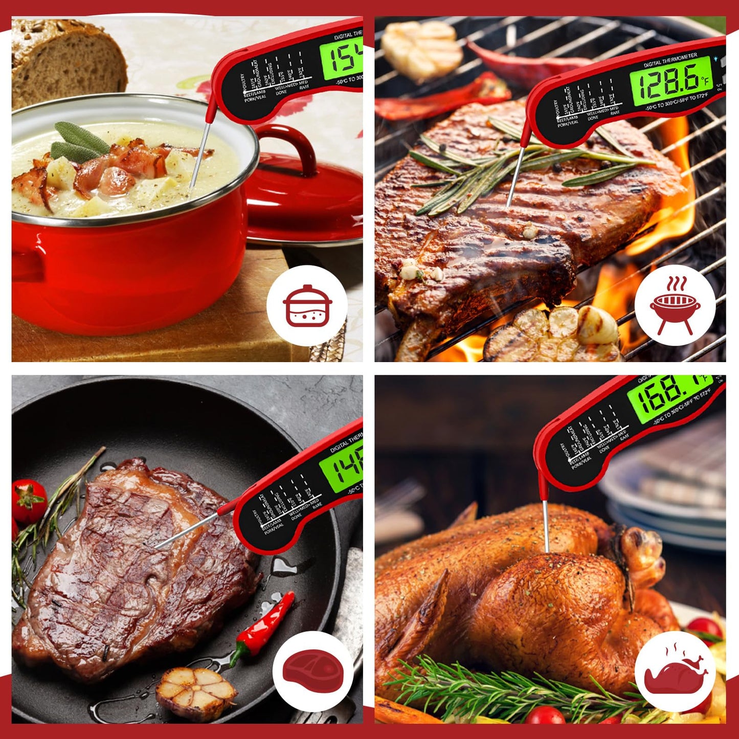 Fast Instant Read Meat Thermometer with Backlight - Waterproof Digital Food Probe for Grilling, Cooking, Baking & Candy Making - Kitchen & BBQ Essential(Black)