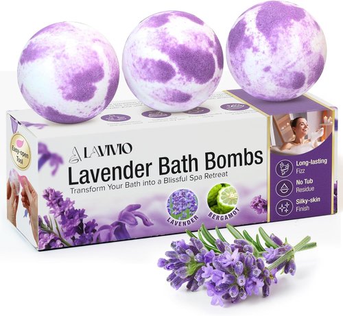 Lavender Bath Bombs by [Brand Name] - Mega Foaming, Moisturizing Relaxation | 3 x 100g Gift Set with Shea Butter & Essential Oils